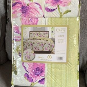 Reversible quilt with pillow sham 100% cotton